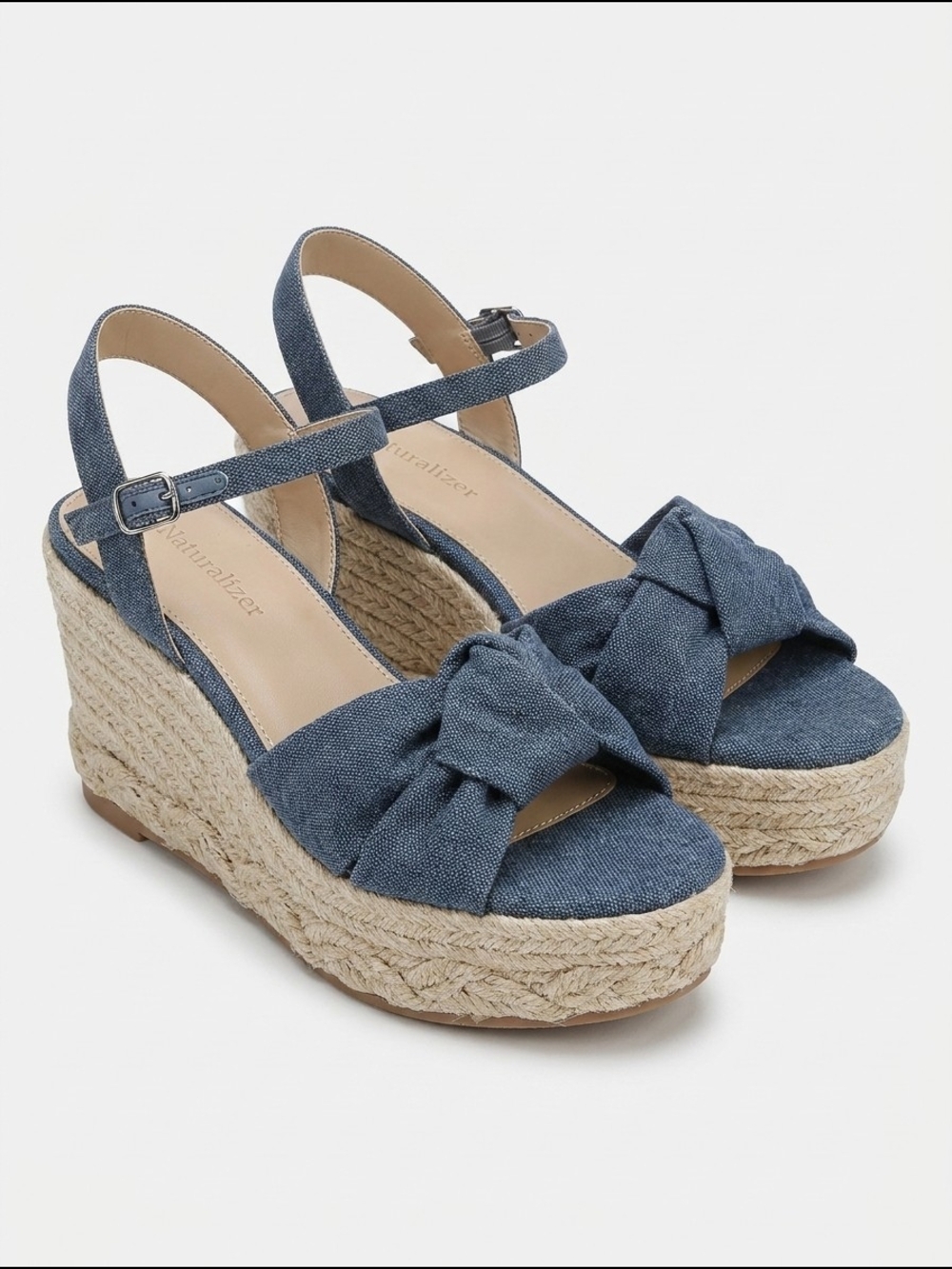 The Drop Denim Knot Espadrille Wedge Sandals - Blue